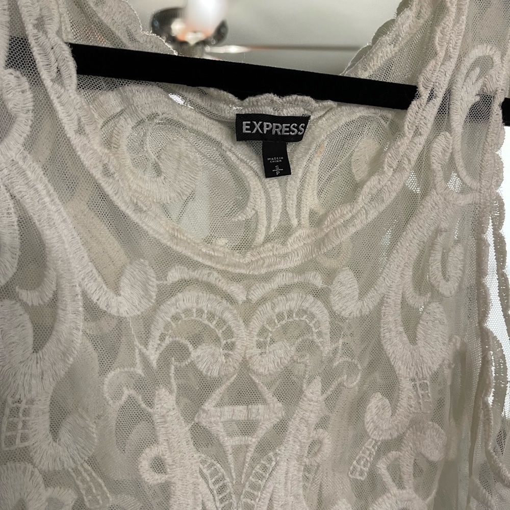 Express vintage 90’s lace embroidered tank top Small boho white cream - Picture 2 of 4